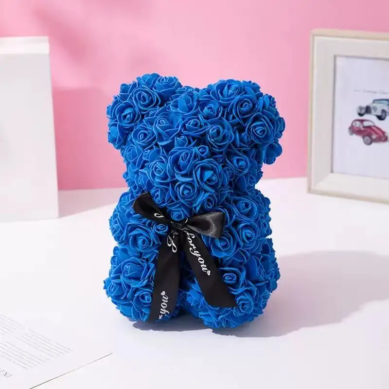 25cm Artificial Teddy Rose Flower Bear with Box Romantic Valentines Day Gift Girlfriend Women Anniversary Wedding Party Supplies