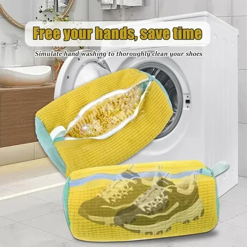 Machine Washable Shoe Washing &amp; Drying Bag with Soft Fiber - Durable Polyester Laundry Protector for Shoes Adjustable Strap
