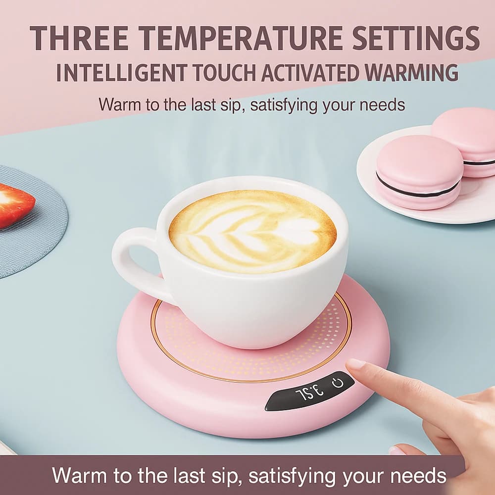 USB Mug Warmer Pad 20W Adjustable Temperature Heating Coaster with Display, Touch Control, 3-Level Warmer For Home Office