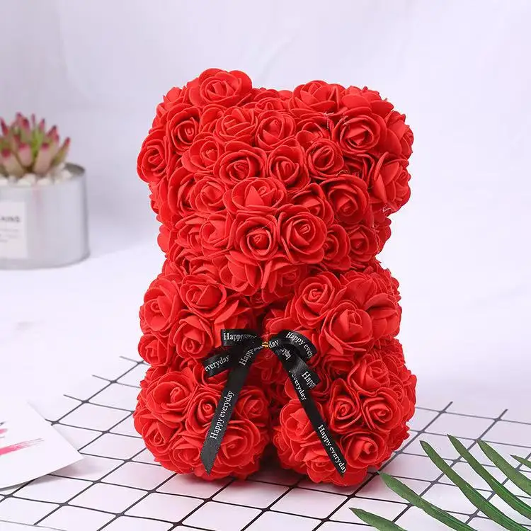 25cm Artificial Teddy Rose Flower Bear with Box Romantic Valentines Day Gift Girlfriend Women Anniversary Wedding Party Supplies
