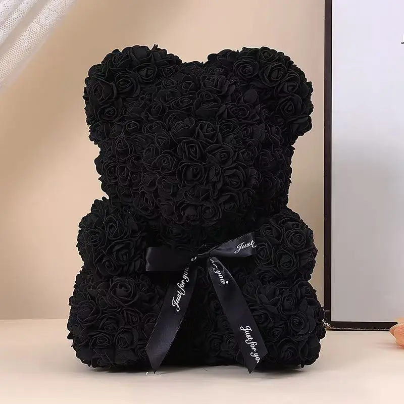 25cm Artificial Teddy Rose Flower Bear with Box Romantic Valentines Day Gift Girlfriend Women Anniversary Wedding Party Supplies