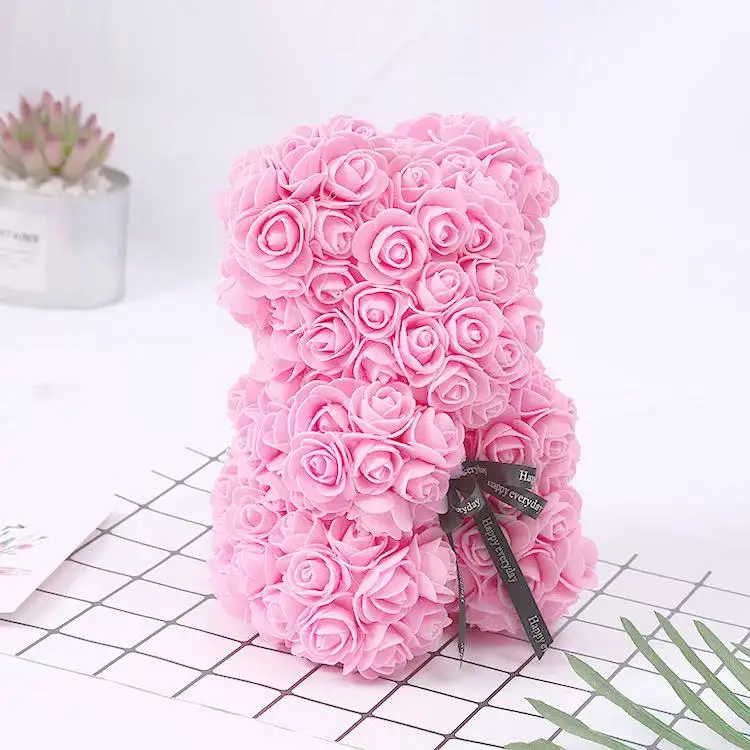 25cm Artificial Teddy Rose Flower Bear with Box Romantic Valentines Day Gift Girlfriend Women Anniversary Wedding Party Supplies
