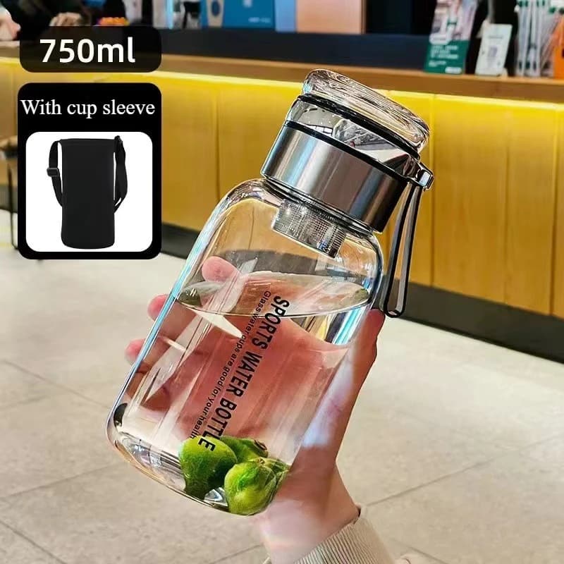 1000ml/750ml Glass Water Bottle with Filter and Sleeve Leak Proof Tea Cup BPA Free Reusable Outdoor Portable Water Bottle