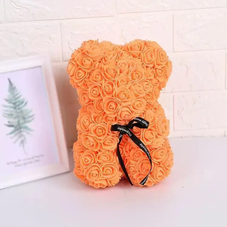 25cm Artificial Teddy Rose Flower Bear with Box Romantic Valentines Day Gift Girlfriend Women Anniversary Wedding Party Supplies
