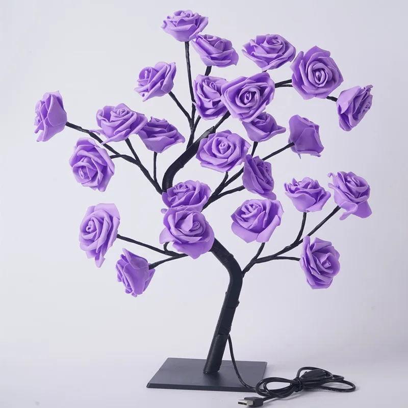 24 LED Rose Tree Lights USB Plug Table Lamp Fairy Flower Night Light For Home Party Christmas Wedding Bedroom Decoration Gift