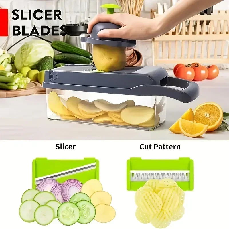 16-in-1 Slicer for Kitchen - Vegetable Chopper, Onion Potato Food Veggie Fruit Slicer and Cutter with Container, Kitchen Gadgets