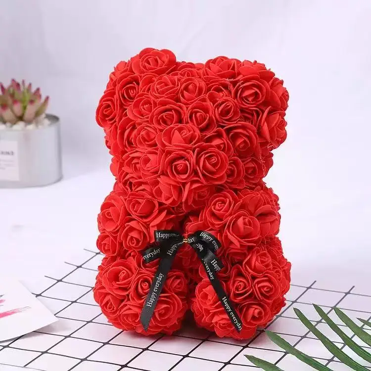 25cm Artificial Teddy Rose Flower Bear with Box Romantic Valentines Day Gift Girlfriend Women Anniversary Wedding Party Supplies