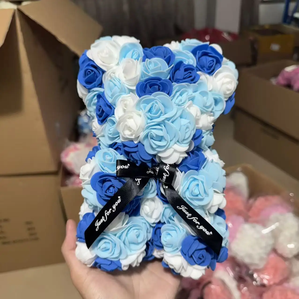 25cm Artificial Teddy Rose Flower Bear with Box Romantic Valentines Day Gift Girlfriend Women Anniversary Wedding Party Supplies