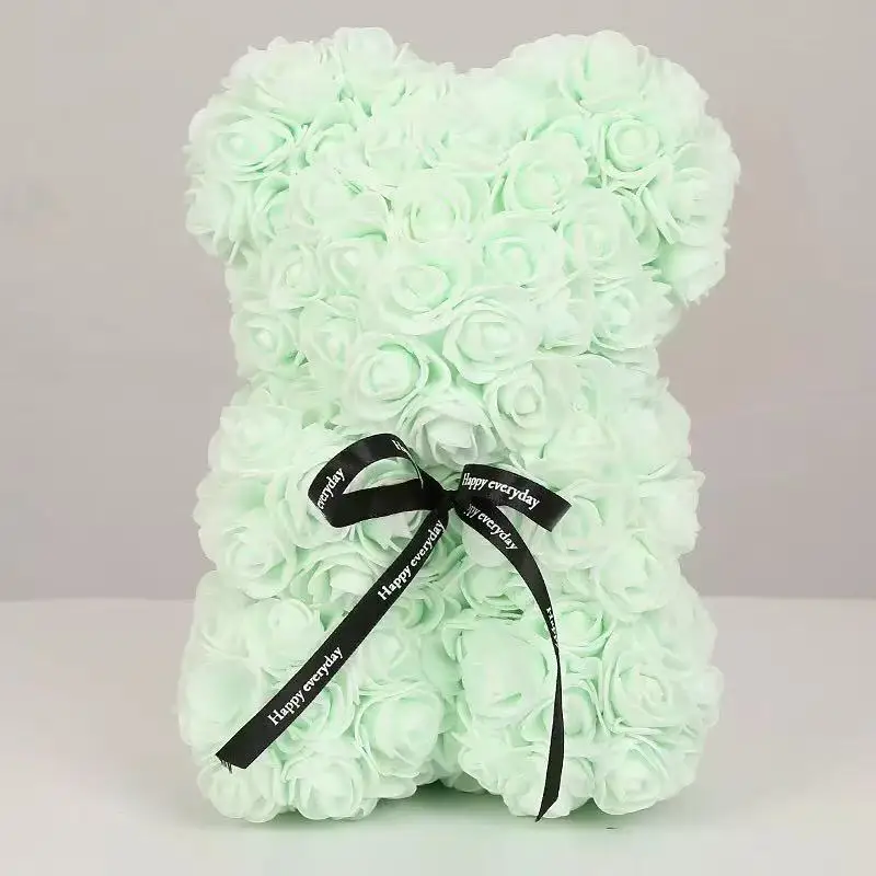 25cm Artificial Teddy Rose Flower Bear with Box Romantic Valentines Day Gift Girlfriend Women Anniversary Wedding Party Supplies