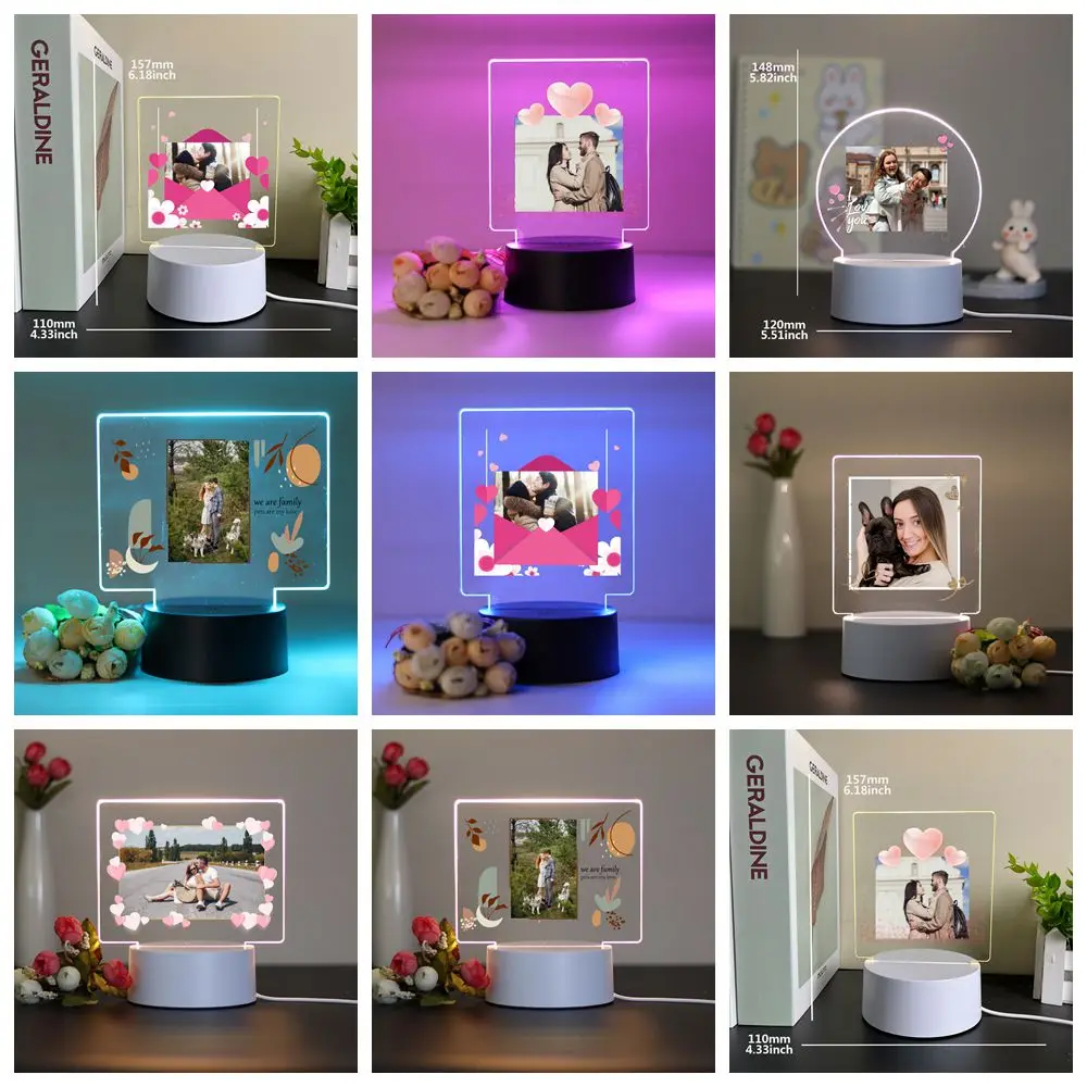 1 pc Personalize Custom Photo Picture Couple Acrylic Led Night Lamp 3D Touch LED Night Light for Bedroom Decor Birthday Gift